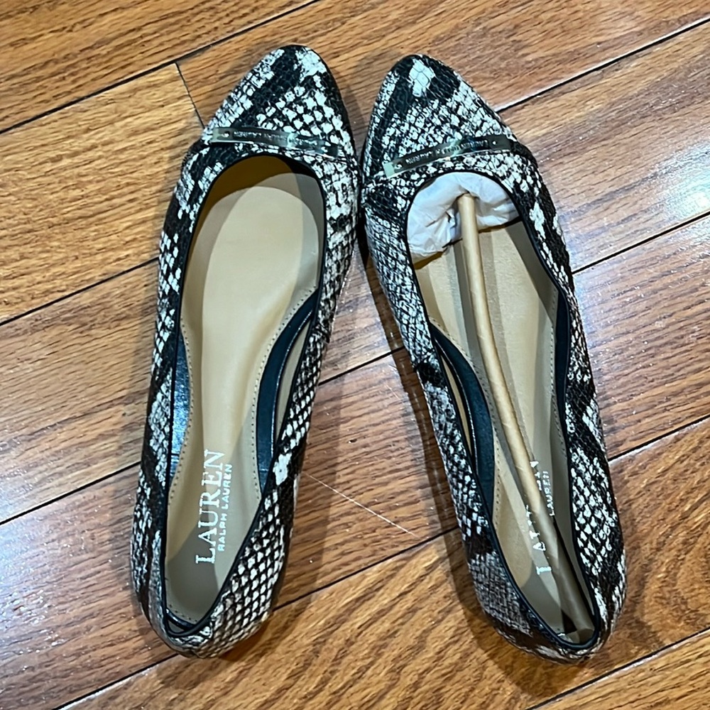 NWOB never wore Ralph Lauren snake print leather upper flat size 7.5